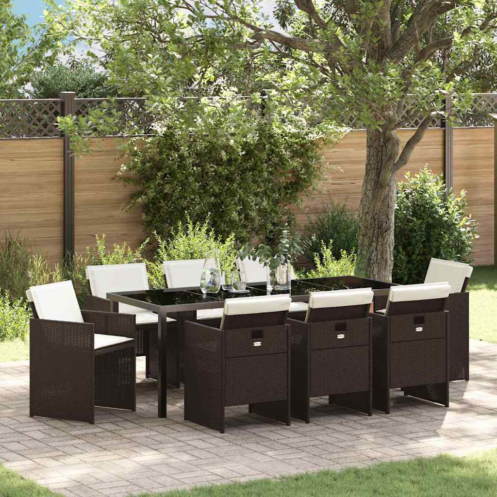Ensemble de salle à manger pour jardin 9 pcs Marron polyrotin - XIOS