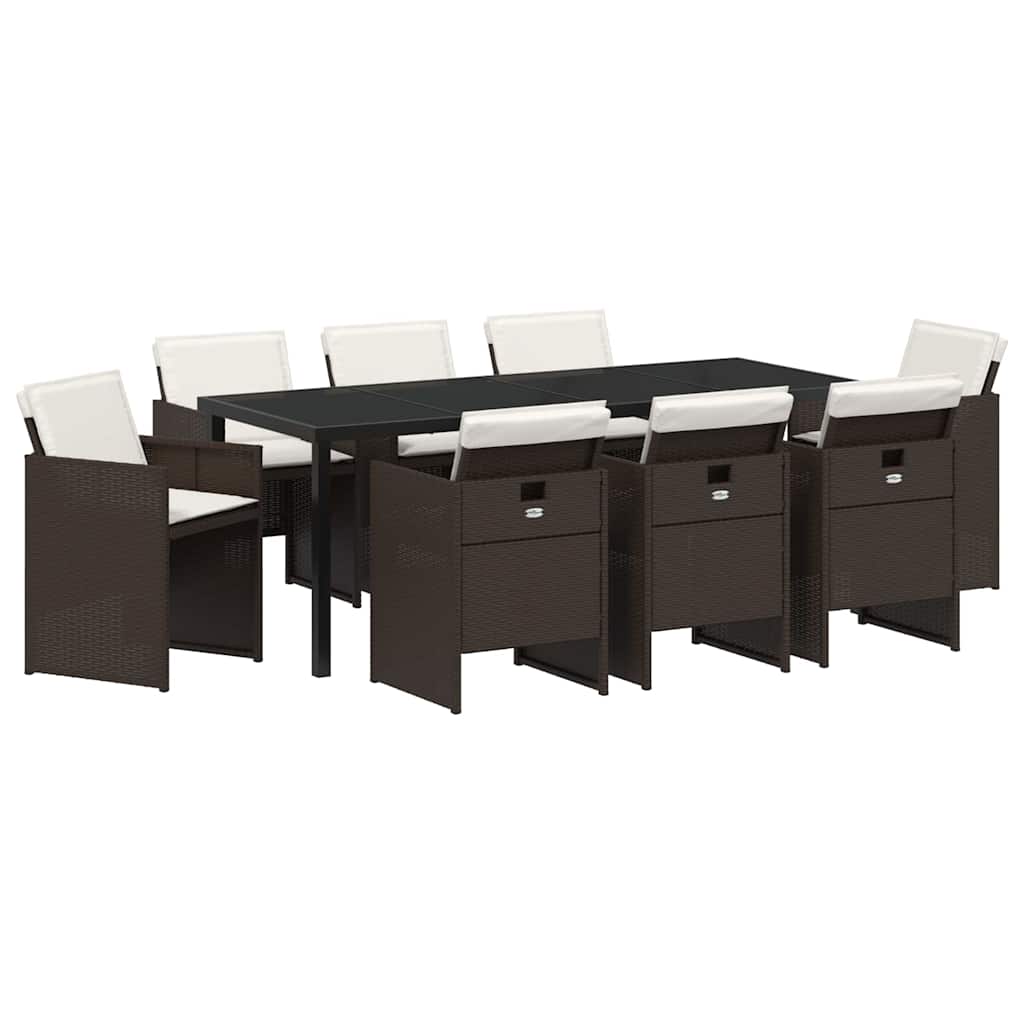 Ensemble de salle à manger pour jardin 9 pcs Marron polyrotin - XIOS