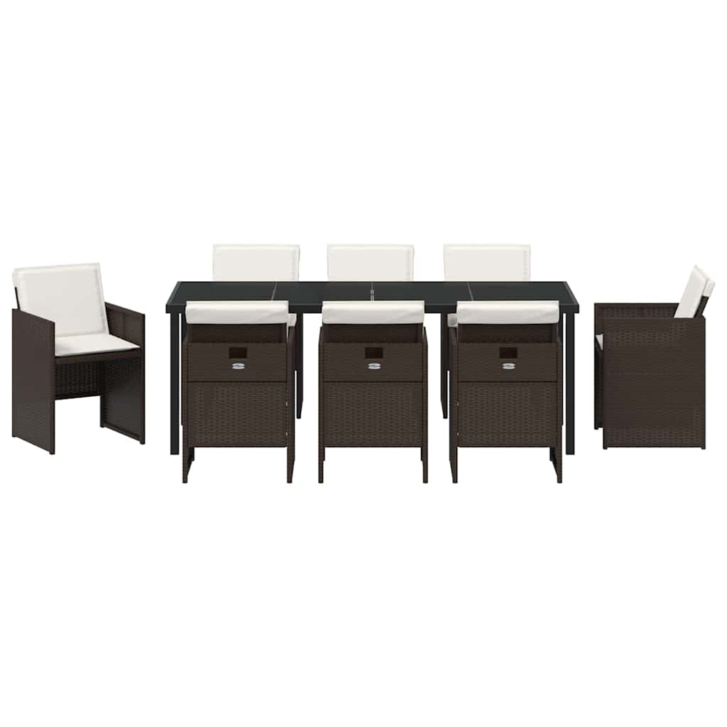 Ensemble de salle à manger pour jardin 9 pcs Marron polyrotin - XIOS