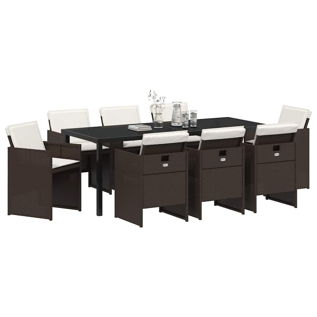Ensemble de salle à manger pour jardin 9 pcs Marron polyrotin - XIOS