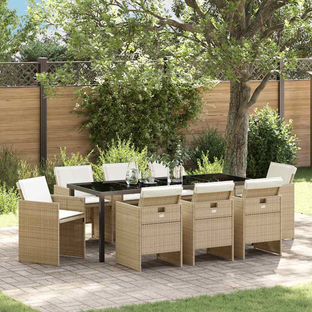 Ensemble de salle à manger pour jardin 9 pcs Beige polyrotin - XIOS