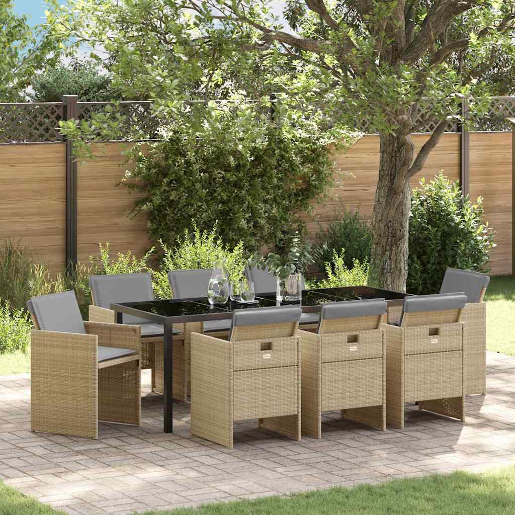 Ensemble de salle à manger pour jardin 9 pcs Beige polyrotin - XIOS