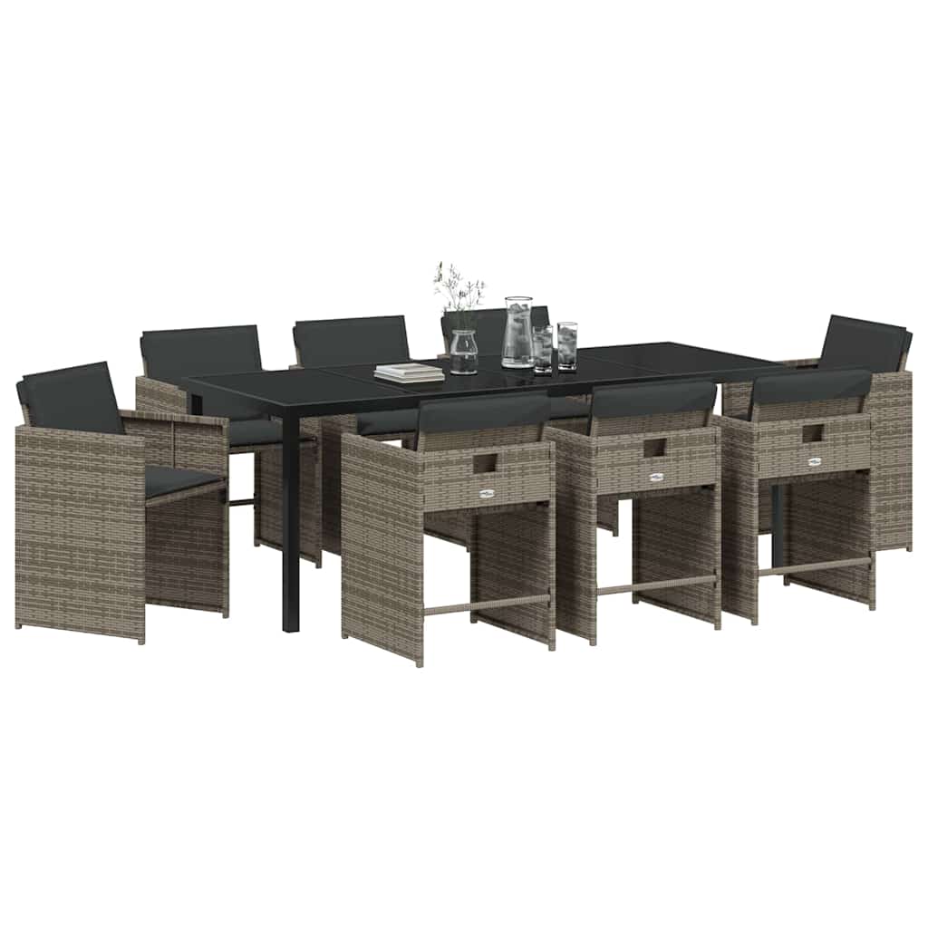 Ensemble de salle à manger pour jardin 9 pcs Gris polyrotin - XIOS