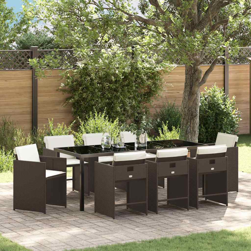 Ensemble de salle à manger pour jardin 9 pcs Marron polyrotin - XIOS