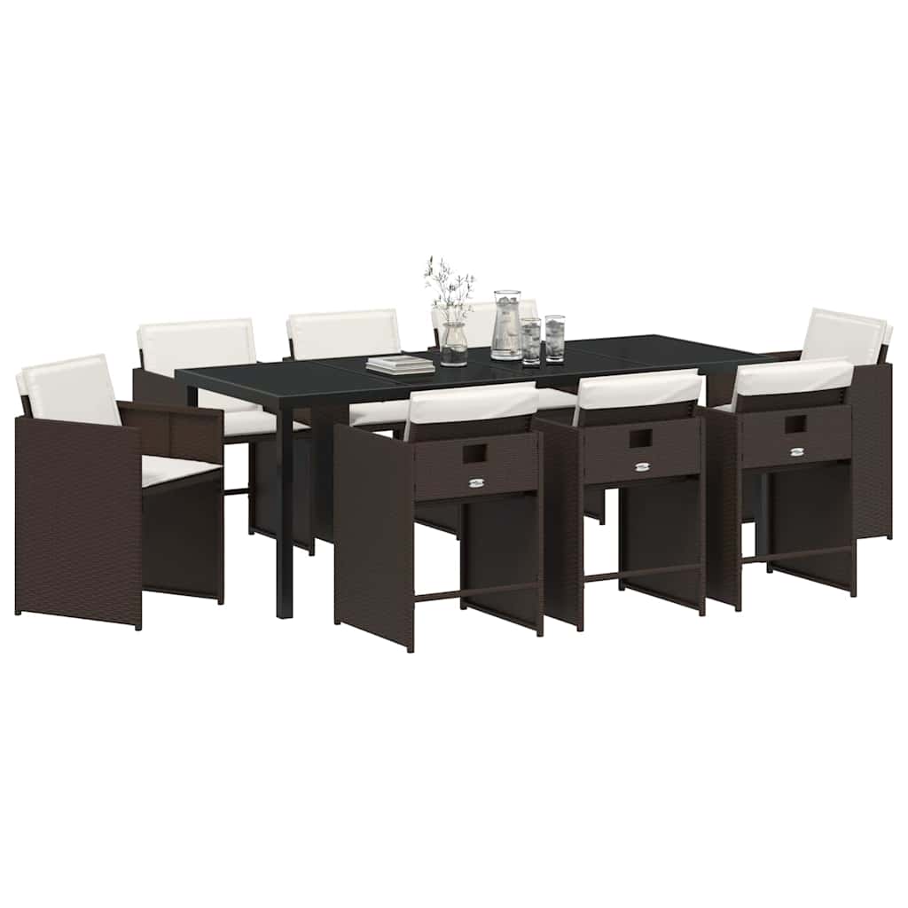 Ensemble de salle à manger pour jardin 9 pcs Marron polyrotin - XIOS