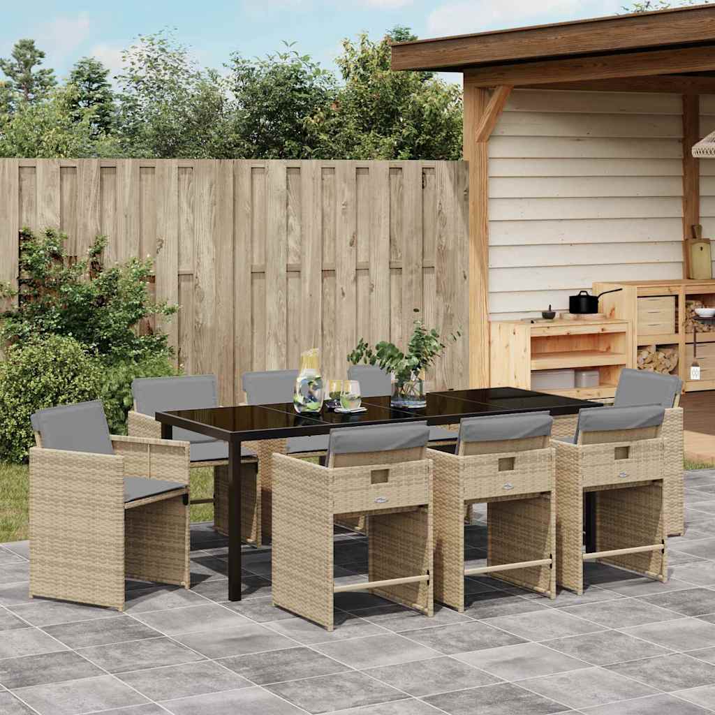 Ensemble de salle à manger pour jardin 9 pcs Beige polyrotin - XIOS