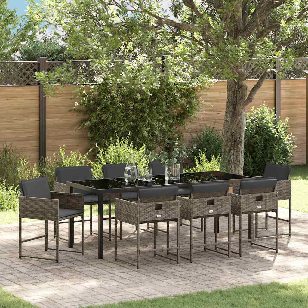 Ensemble de salle à manger pour jardin 9 pcs Gris polyrotin - XIOS