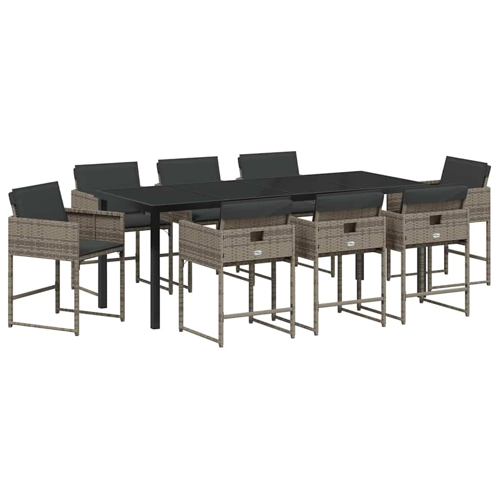 Ensemble de salle à manger pour jardin 9 pcs Gris polyrotin - XIOS