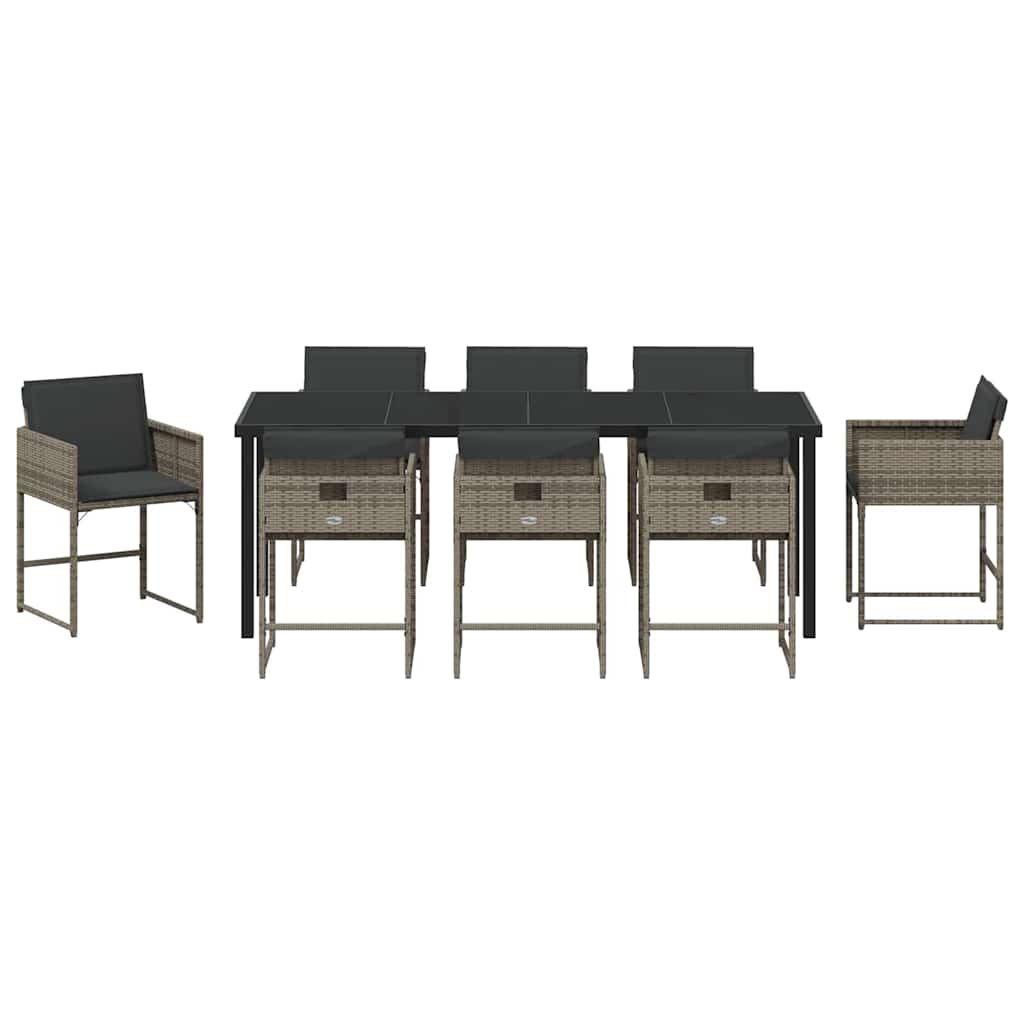 Ensemble de salle à manger pour jardin 9 pcs Gris polyrotin - XIOS