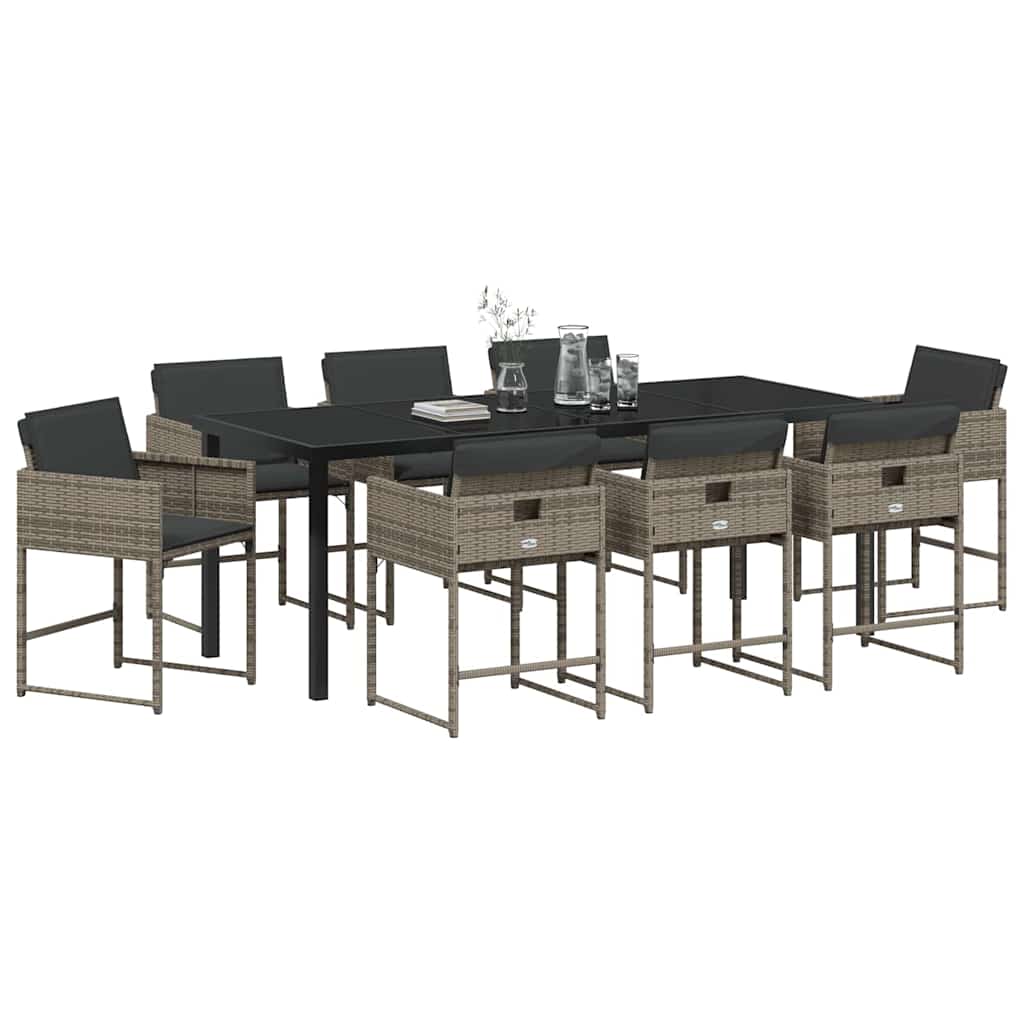 Ensemble de salle à manger pour jardin 9 pcs Gris polyrotin - XIOS