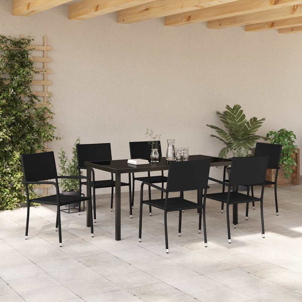 Ensemble de salle à manger pour jardin 7 pcs Noir polyrotin