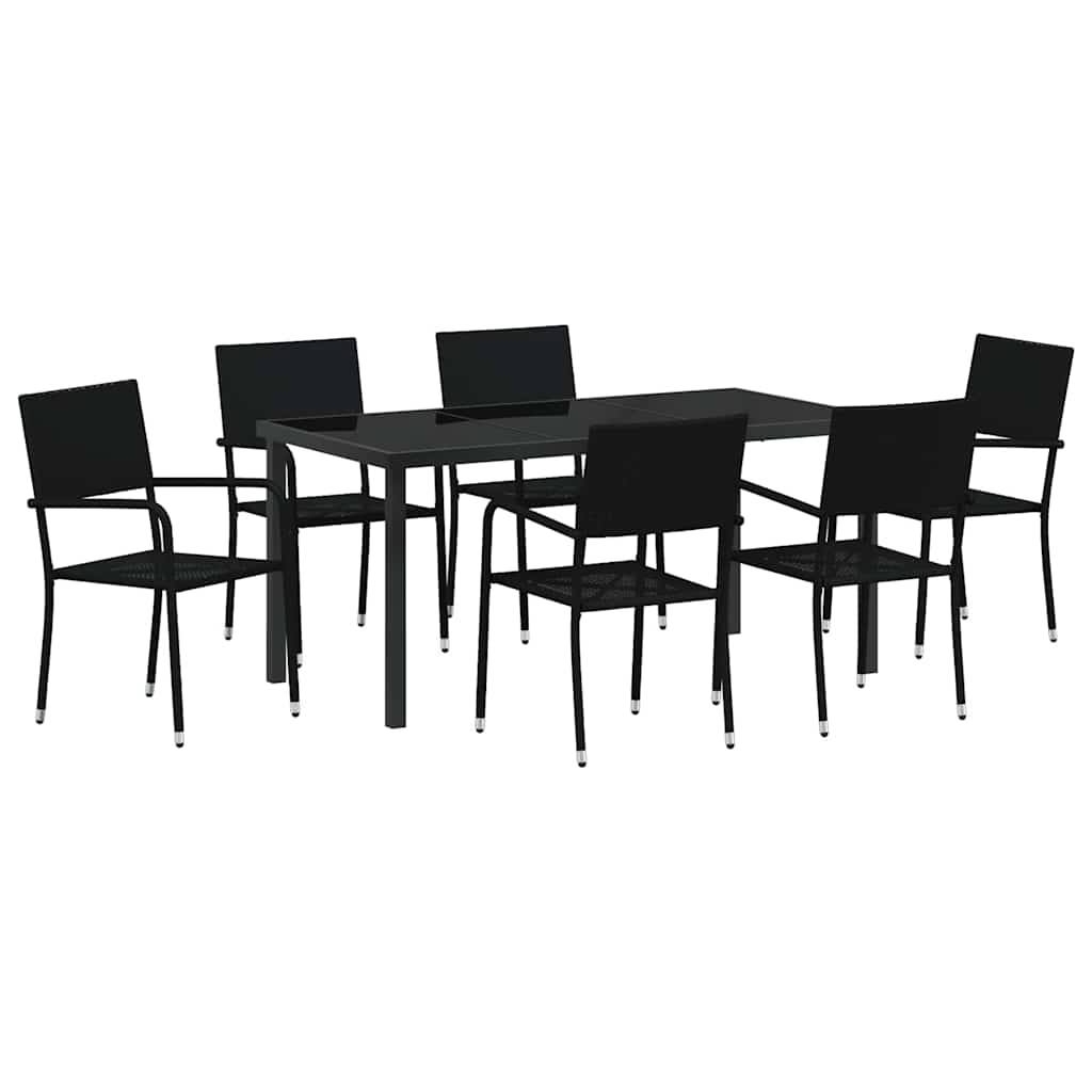 Ensemble de salle à manger pour jardin 7 pcs Noir polyrotin