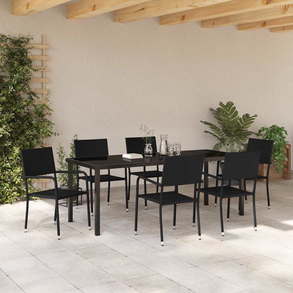 Ensemble de salle à manger pour jardin 7 pcs Noir polyrotin