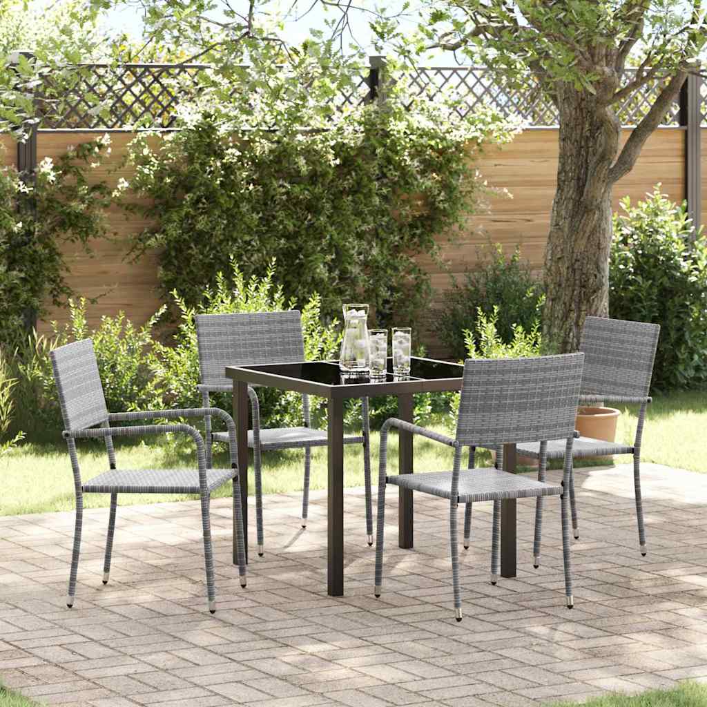Ensemble de salle à manger pour jardin 5 pc Gris polyrotin