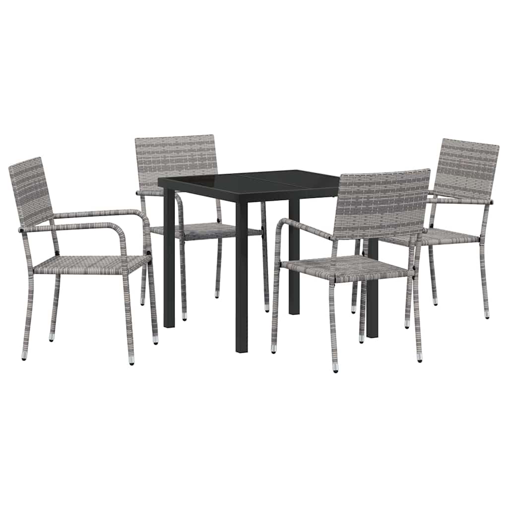 Ensemble de salle à manger pour jardin 5 pc Gris polyrotin
