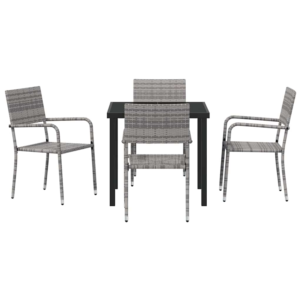 Ensemble de salle à manger pour jardin 5 pc Gris polyrotin