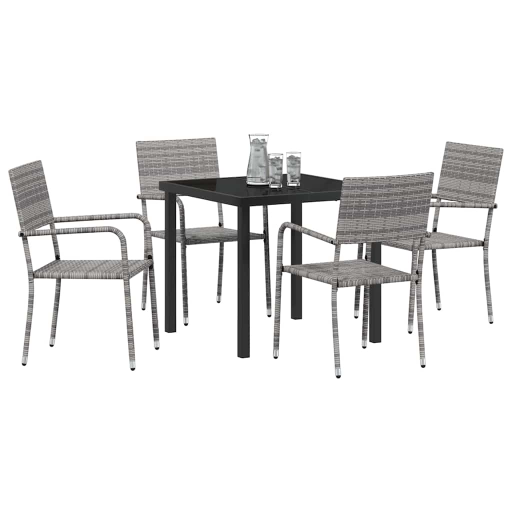 Ensemble de salle à manger pour jardin 5 pc Gris polyrotin