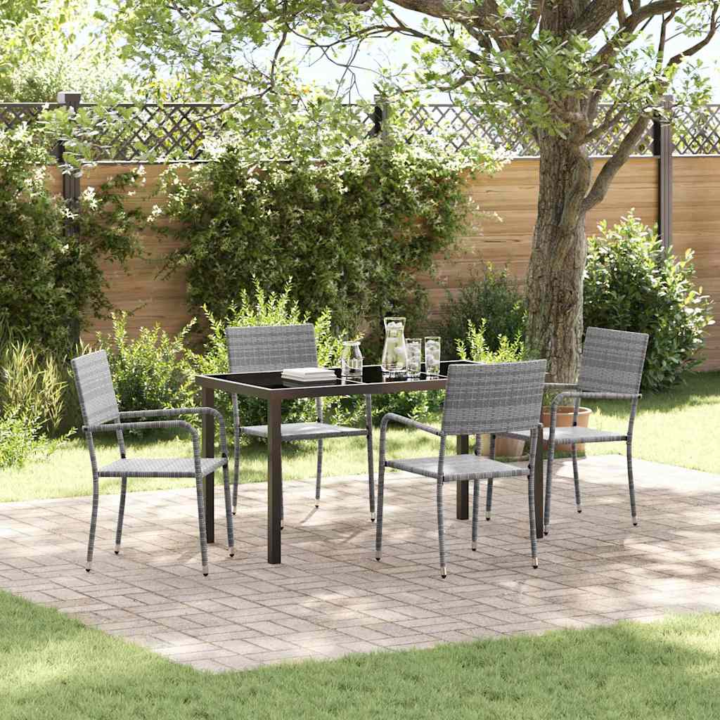 Ensemble de salle à manger pour jardin 5 pc Gris polyrotin