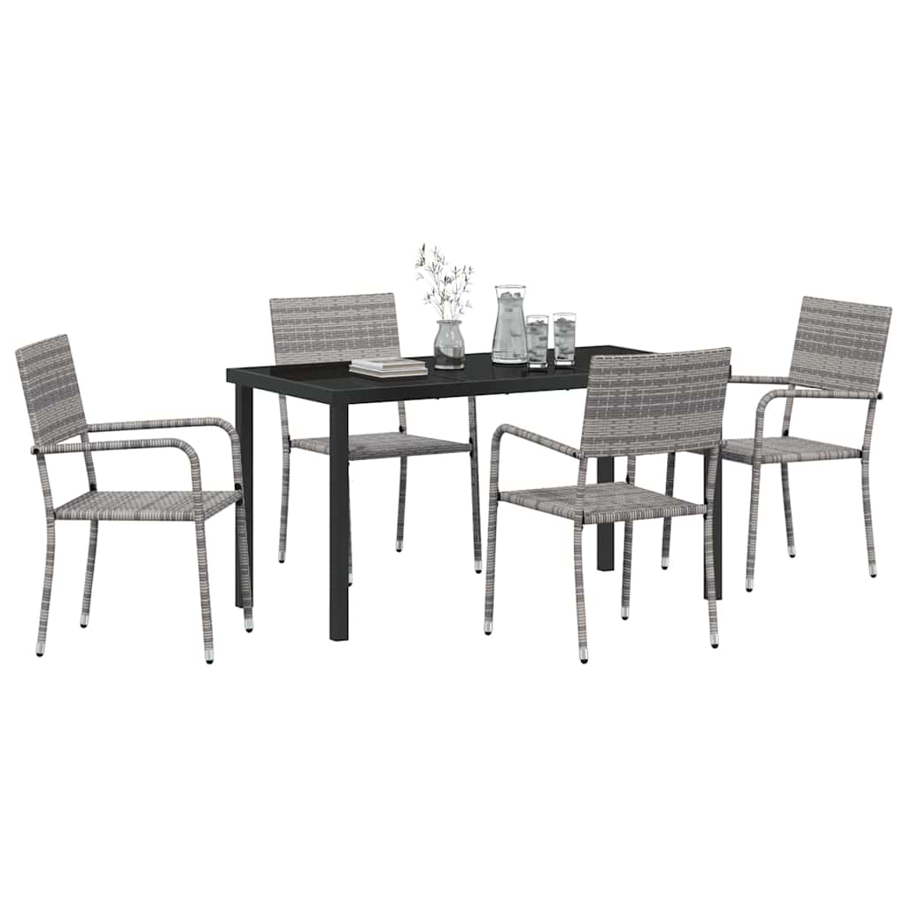 Ensemble de salle à manger pour jardin 5 pc Gris polyrotin