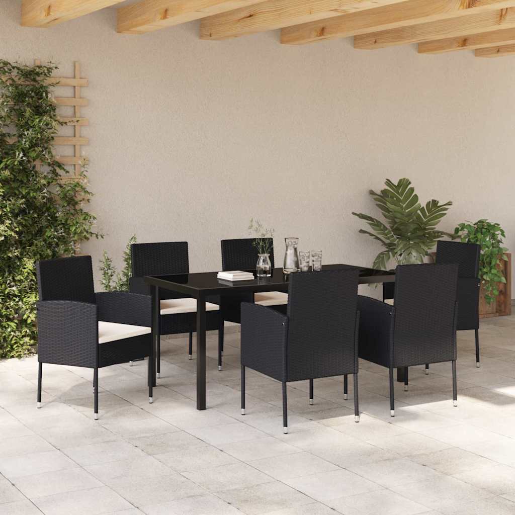 Ensemble de salle à manger pour jardin 7 pcs Noir polyrotin