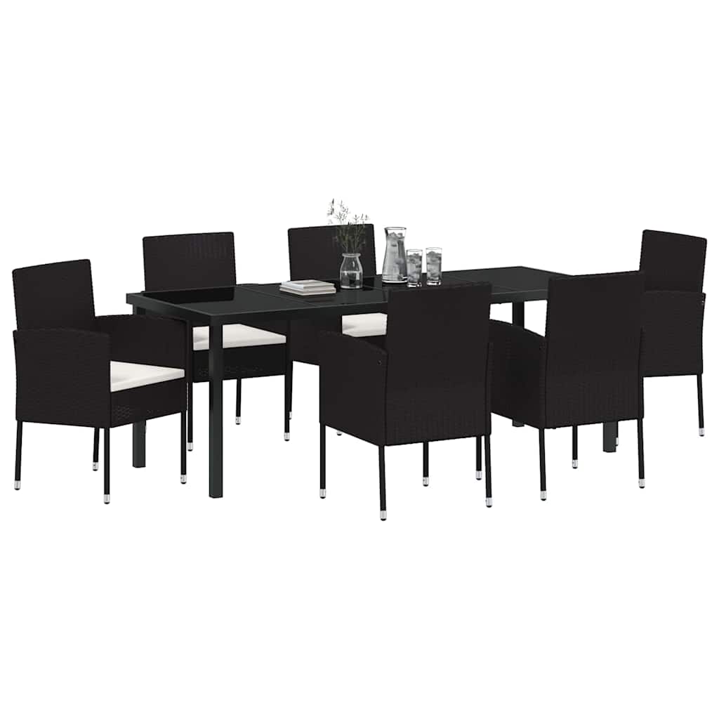 Ensemble de salle à manger pour jardin 7 pcs Noir polyrotin