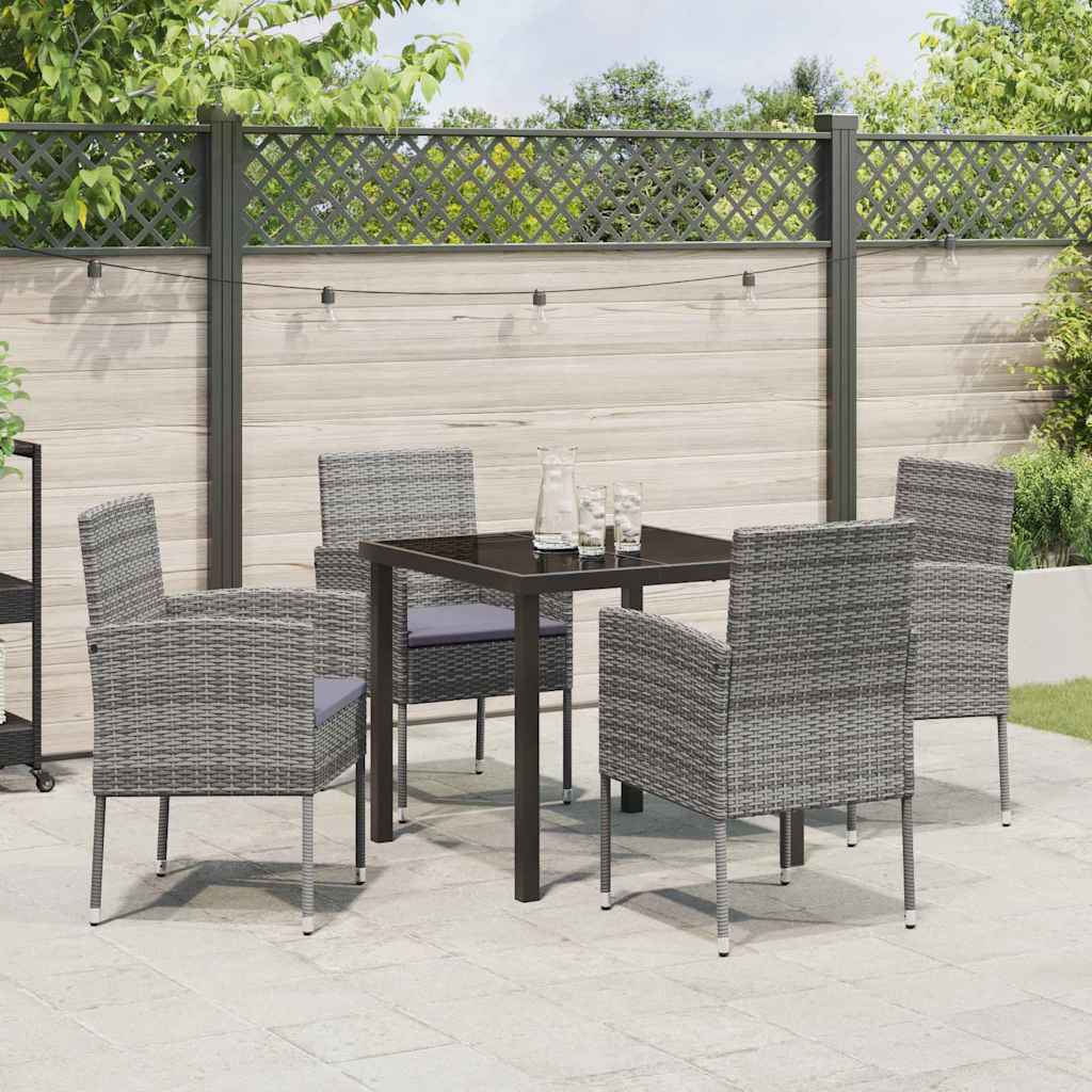 Ensemble de salle à manger pour jardin 5 pc Gris polyrotin