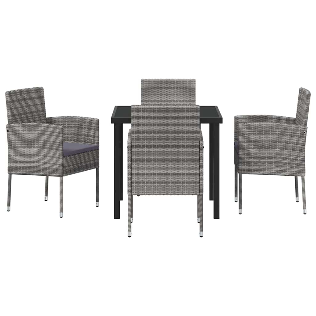 Ensemble de salle à manger pour jardin 5 pc Gris polyrotin