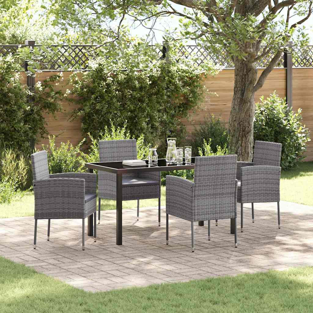 Ensemble de salle à manger pour jardin 5 pc Gris polyrotin