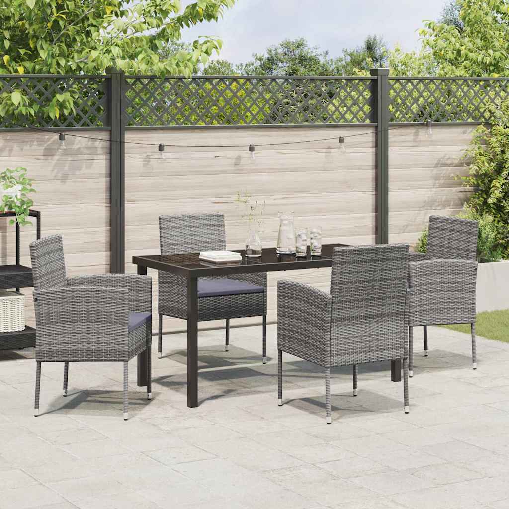 Ensemble de salle à manger pour jardin 5 pc Gris polyrotin