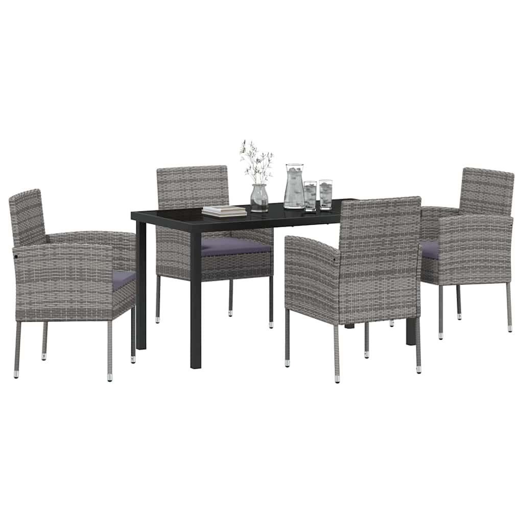 Ensemble de salle à manger pour jardin 5 pc Gris polyrotin