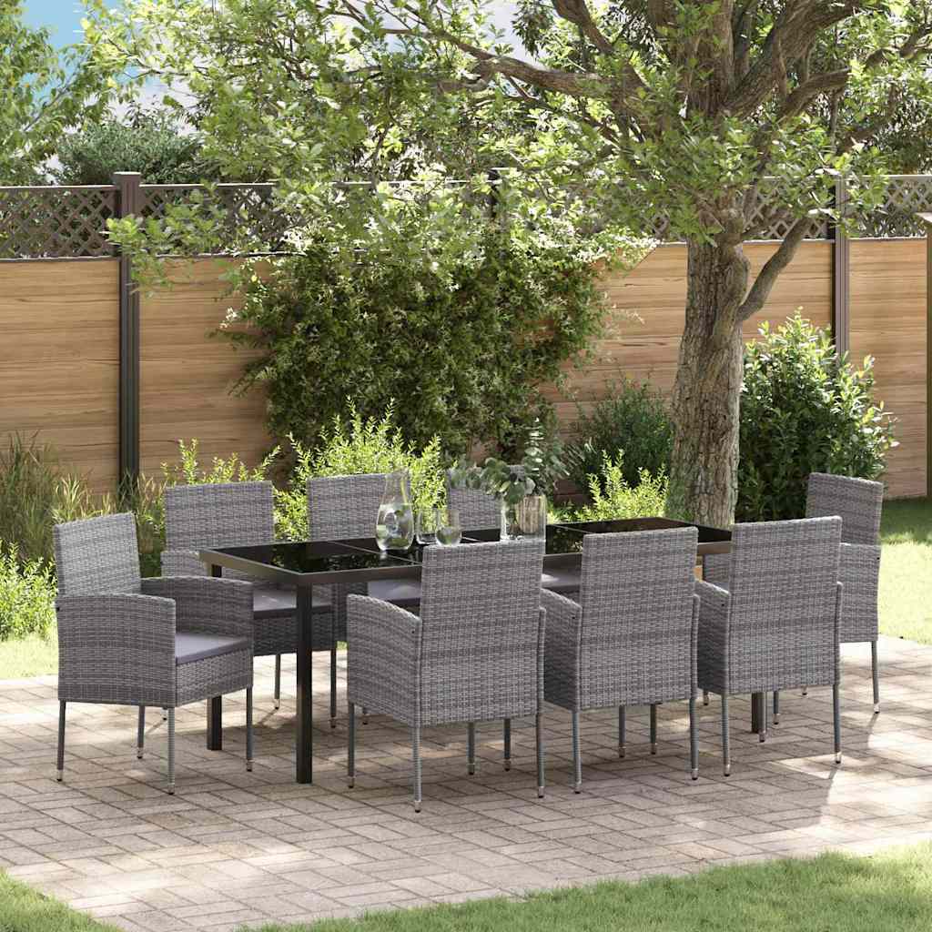 Ensemble de salle à manger pour jardin 9 pcs Gris polyrotin