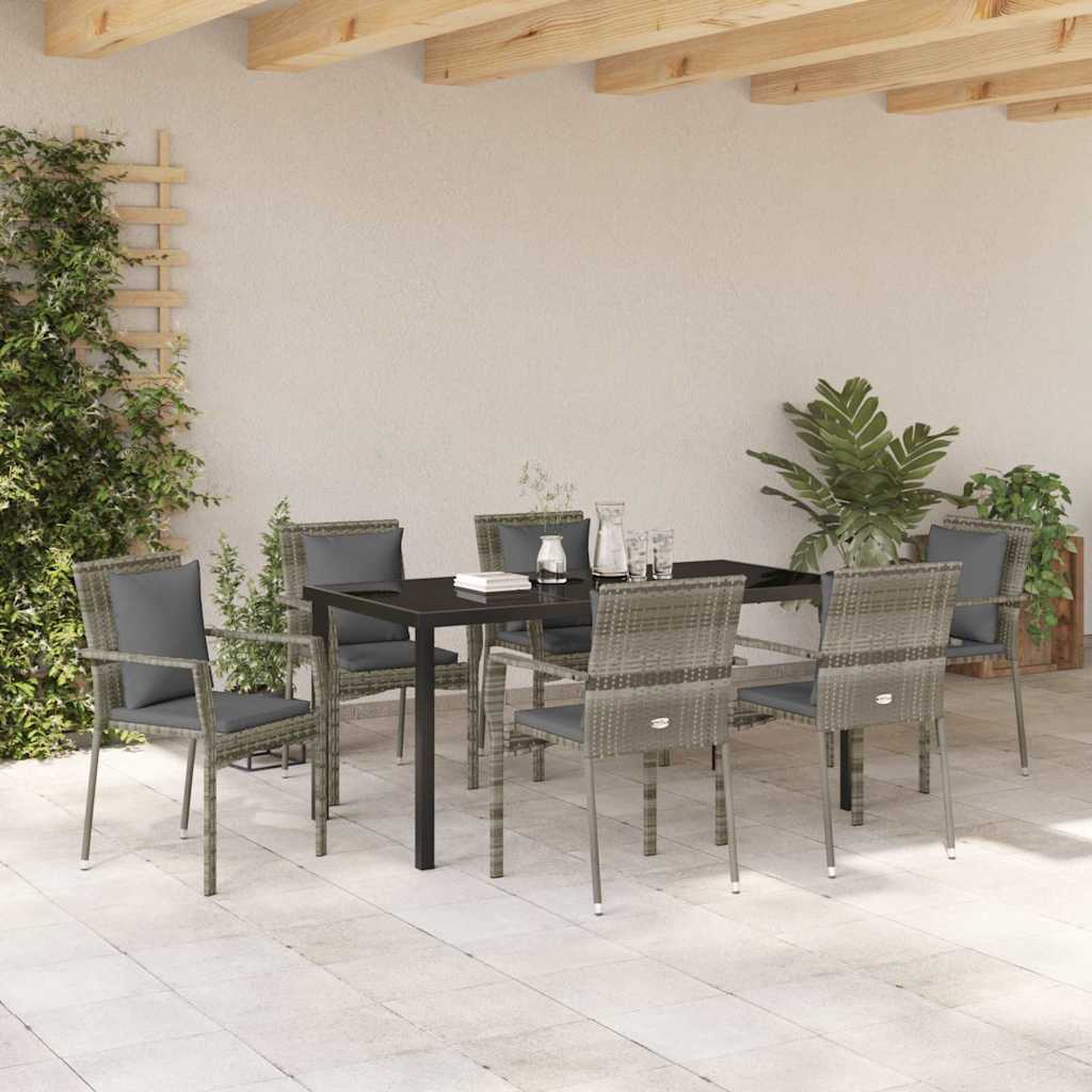 Ensemble de salle à manger pour jardin 7 pcs Gris polyrotin - XIOS