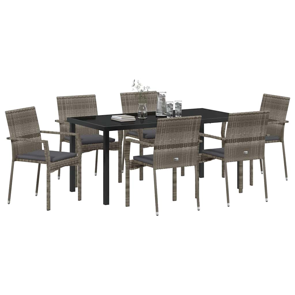 Ensemble de salle à manger pour jardin 7 pcs Gris polyrotin - XIOS