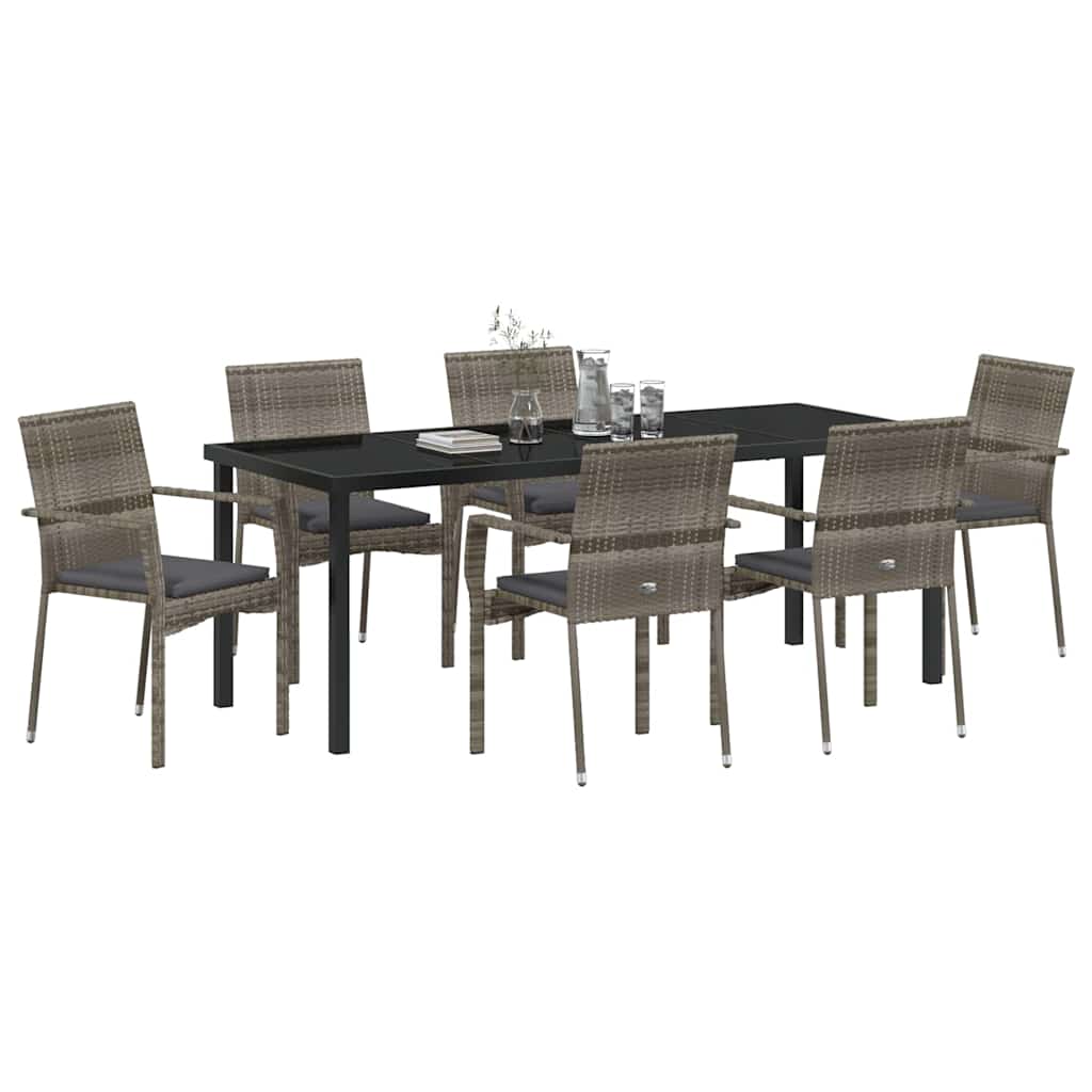 Ensemble de salle à manger pour jardin 7 pcs Gris polyrotin - XIOS