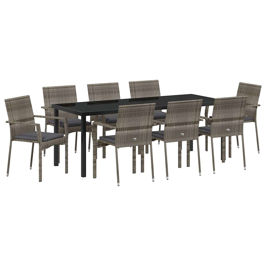 Ensemble de salle à manger pour jardin 9 pcs Gris polyrotin - XIOS