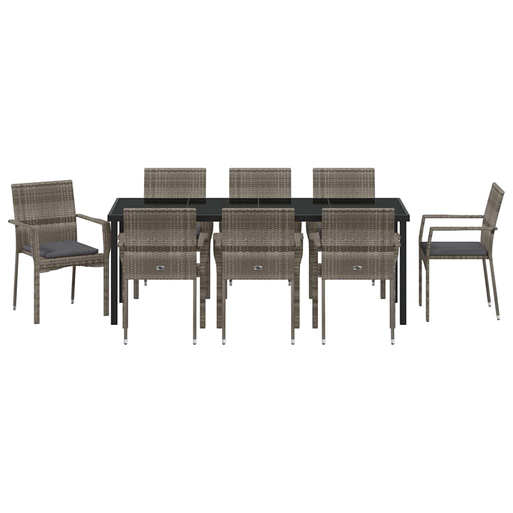 Ensemble de salle à manger pour jardin 9 pcs Gris polyrotin - XIOS
