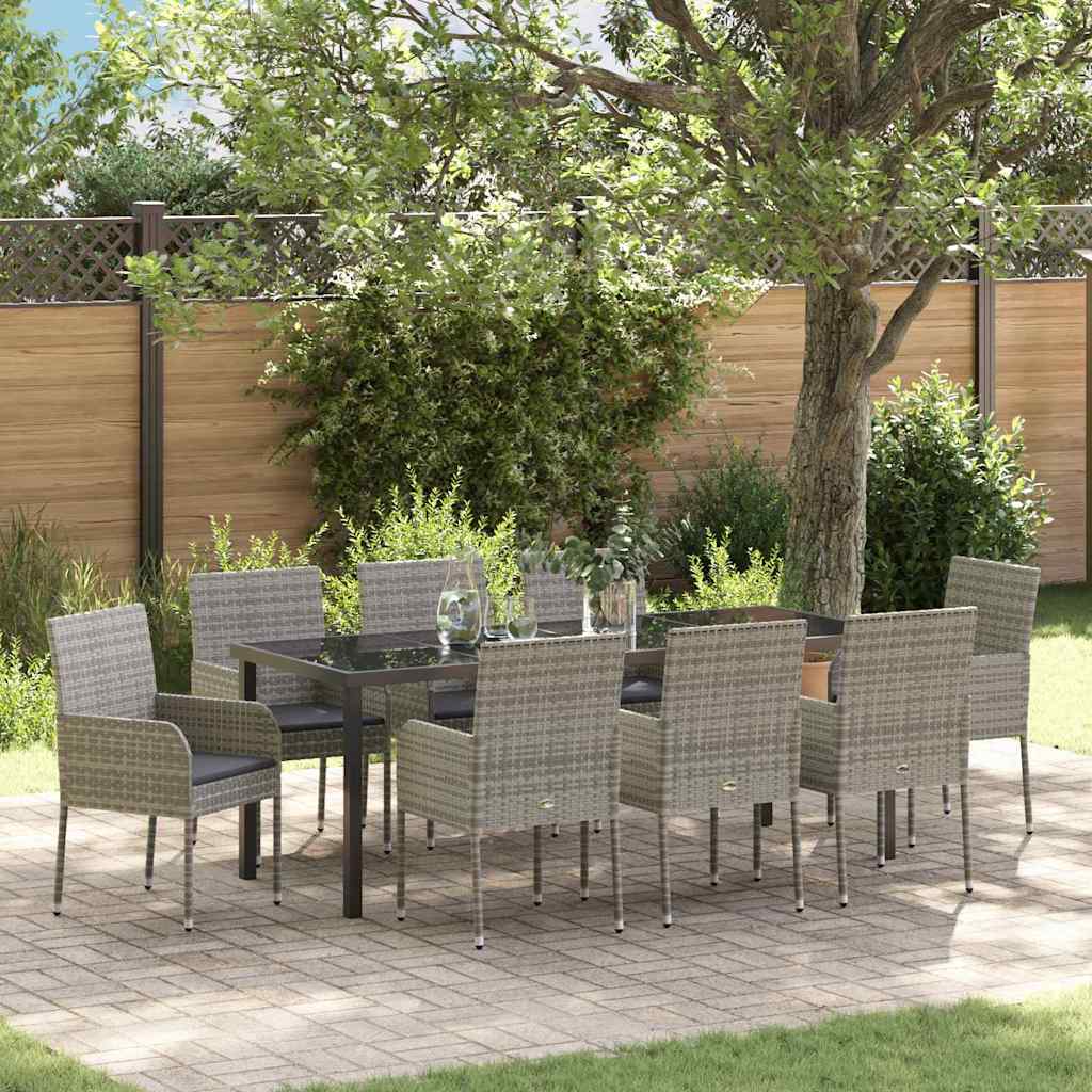 Ensemble de salle à manger pour jardin 9 pcs Gris polyrotin - XIOS