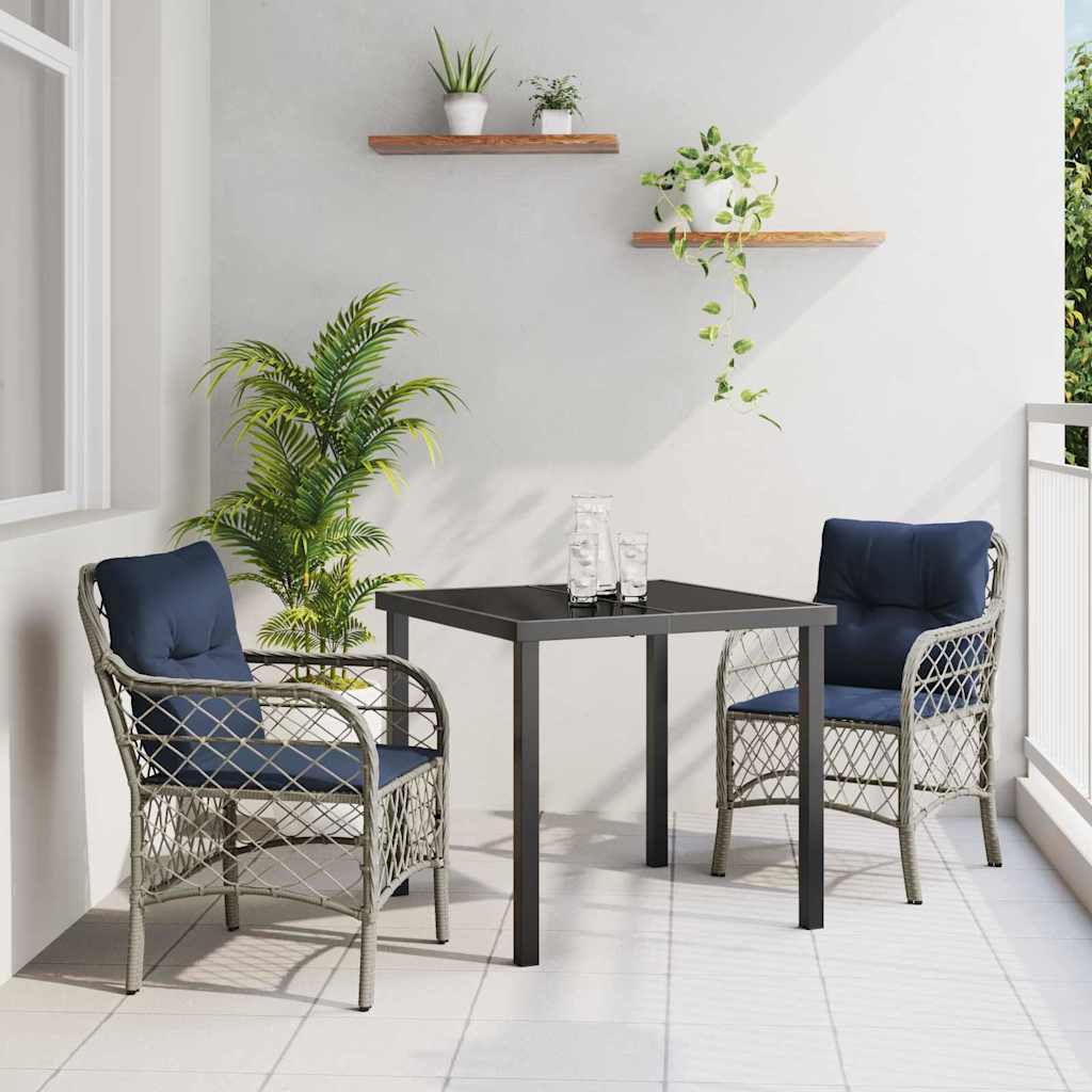 Ensemble de salle à manger pour jardin 3 pcs Gris et Noir Rotin - XIOS
