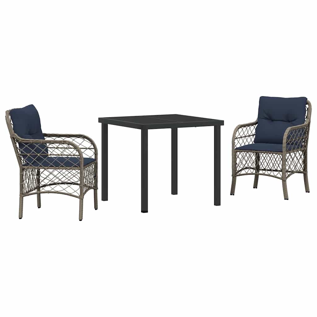 Ensemble de salle à manger pour jardin 3 pcs Gris et Noir Rotin - XIOS