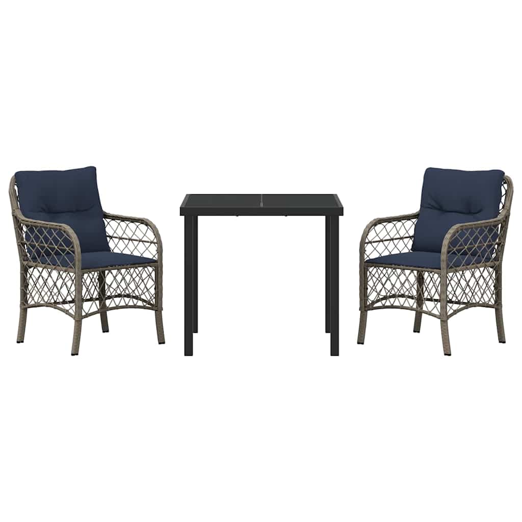 Ensemble de salle à manger pour jardin 3 pcs Gris et Noir Rotin - XIOS