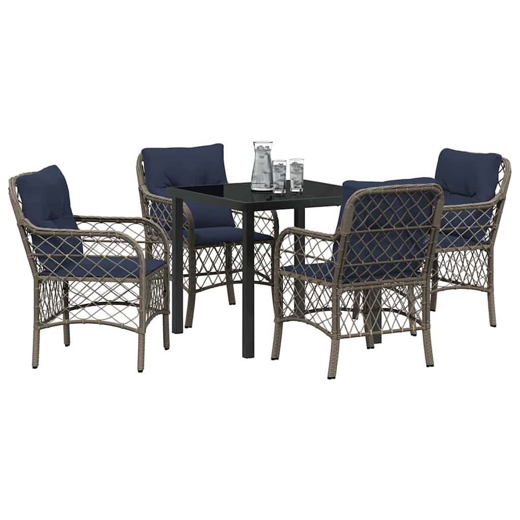 Ensemble de salle à manger pour jardin 5 pcs Gris et Noir Rotin - XIOS