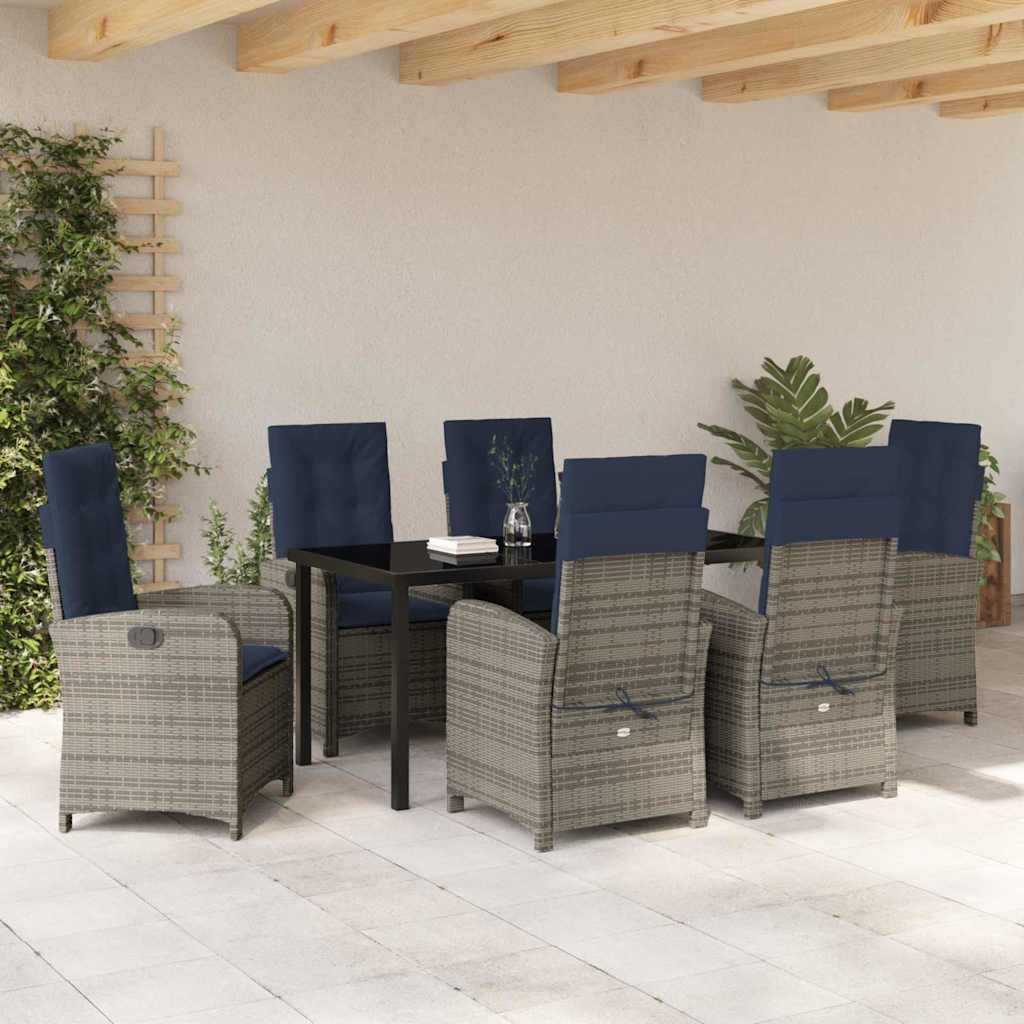 Ensemble de salle à manger pour jardin 7 pcs Gris polyrotin - XIOS