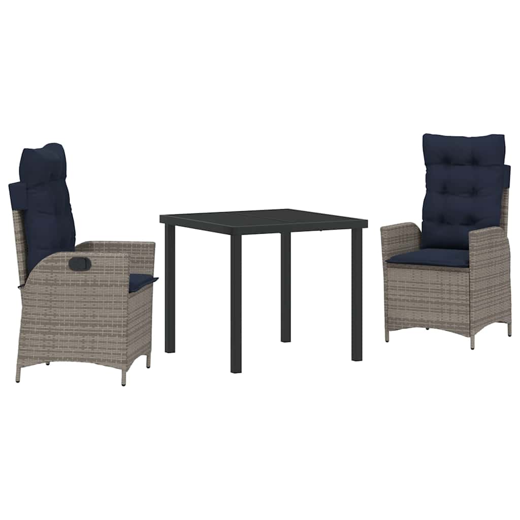 Ensemble de salle à manger pour jardin 3 pcs Gris et Noir Rotin - XIOS