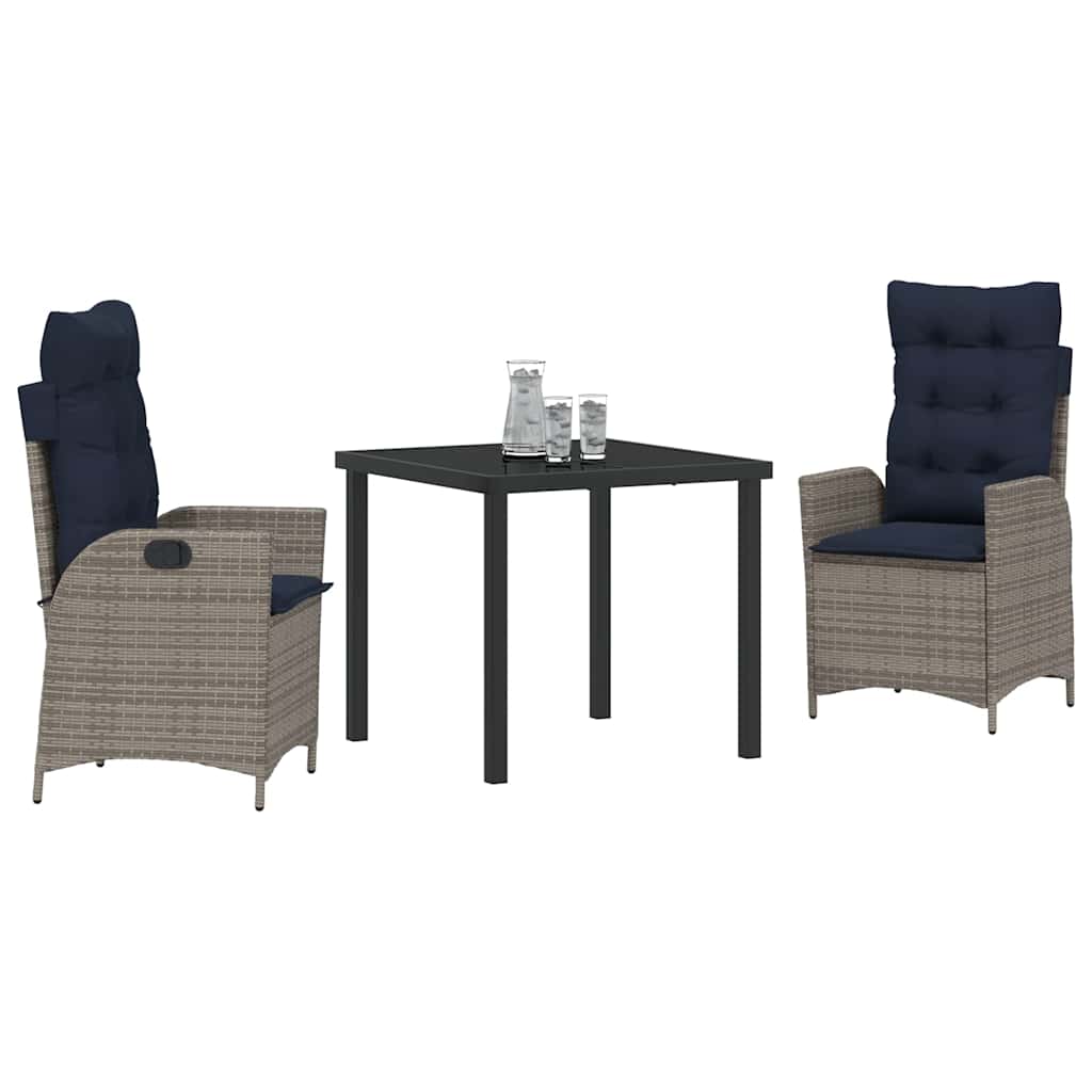 Ensemble de salle à manger pour jardin 3 pcs Gris et Noir Rotin - XIOS
