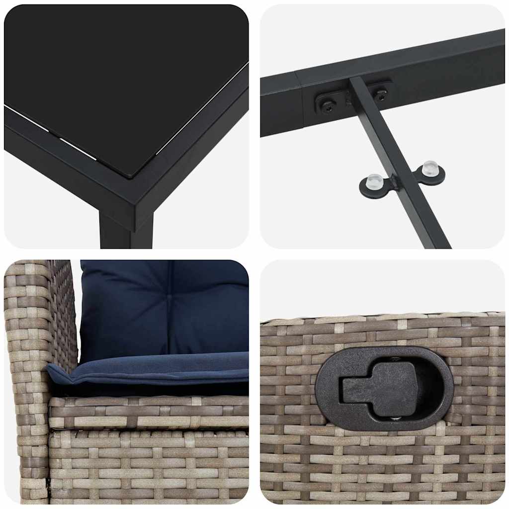 Ensemble de salle à manger pour jardin 5 pcs Gris et Noir Rotin - XIOS