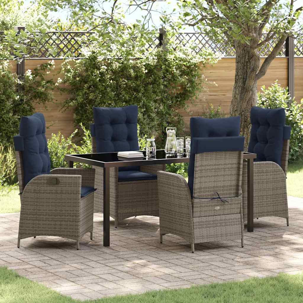 Ensemble de salle à manger pour jardin 5 pcs Gris et Noir Rotin - XIOS