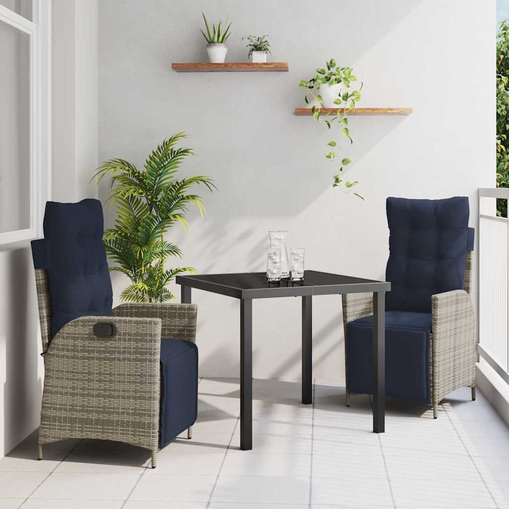 Ensemble de salle à manger pour jardin 3 pcs Gris et Noir Rotin - XIOS