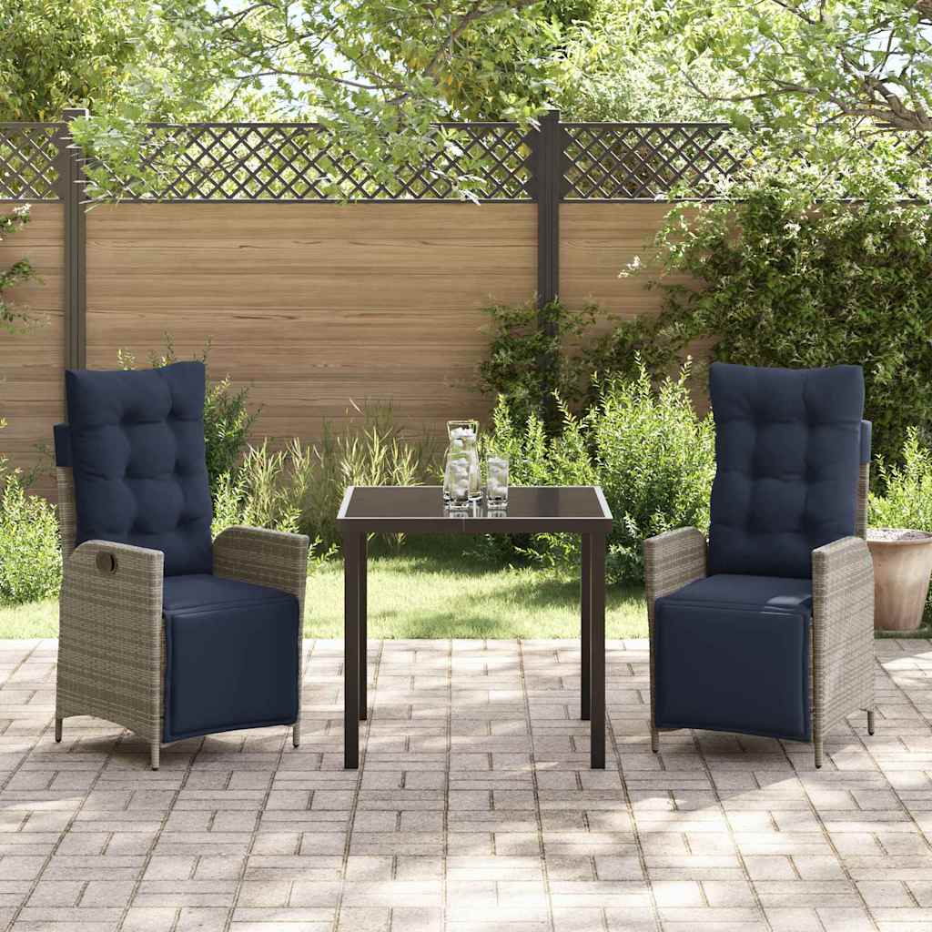 Ensemble de salle à manger pour jardin 3 pcs Gris et Noir Rotin - XIOS