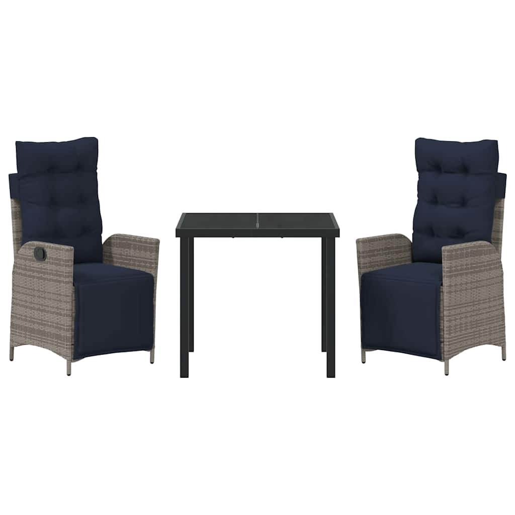 Ensemble de salle à manger pour jardin 3 pcs Gris et Noir Rotin - XIOS
