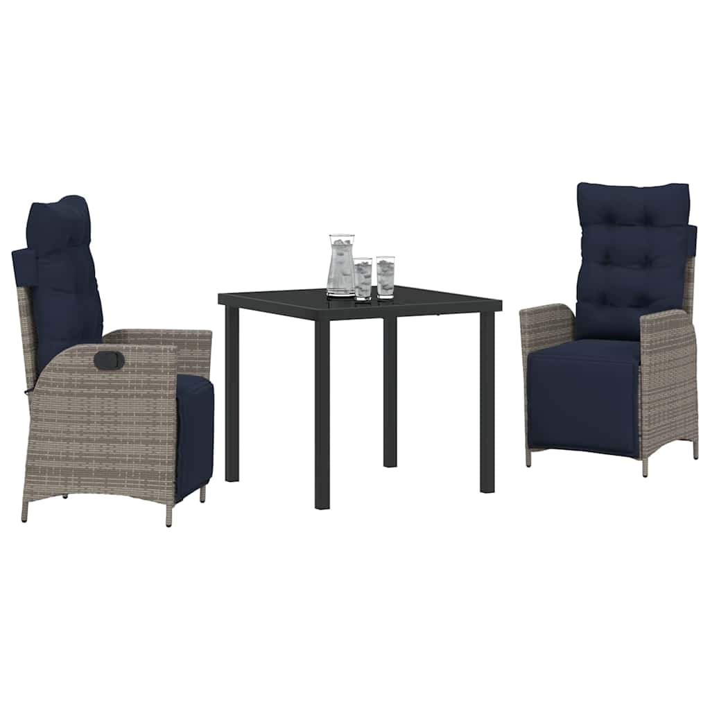 Ensemble de salle à manger pour jardin 3 pcs Gris et Noir Rotin - XIOS